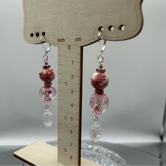 Art Glass & Crystal Beaded Dangle Earrings - Picture 3 of 4